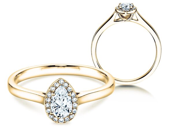 Verlobungsring Pear Shape in 9K Gelbgold mit Labordiamanten 0,40ct E/VS