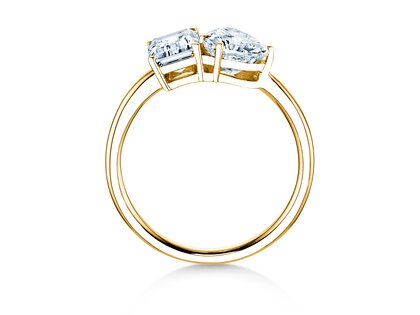 Verlobungsring Toi et Moi Emerald & Heart  in 9K Gelbgold mit Labordiamanten 0,40ct E/VS