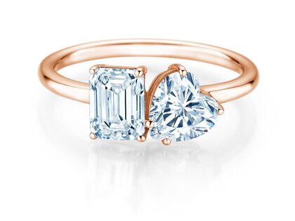 Verlobungsring Toi et Moi Emerald & Heart  in 9K Roségold mit Diamanten 0,65ct G/VS