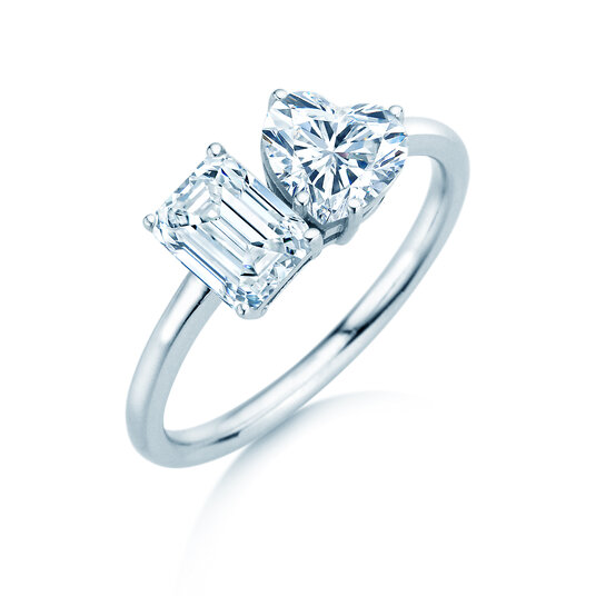 Verlobungsring Toi et Moi Emerald & Heart  in 9K Weißgold mit Labordiamanten 1,75ct