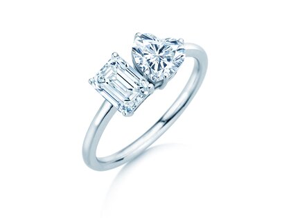 Verlobungsring Toi et Moi Emerald & Heart  in 14K Weißgold mit Diamanten 0,40ct G/VS
