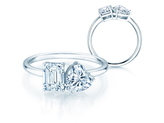 Verlobungsring Toi et Moi Emerald & Heart  in 14K Weißgold mit Diamanten 0,40ct G/VS