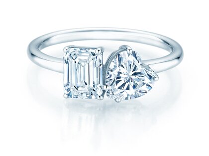 Verlobungsring Toi et Moi Emerald & Heart  in 14K Weißgold mit Diamanten 0,40ct G/VS