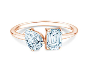 Verlobungsring Toi et Moi Pear & Emerald in 9K Roségold mit Diamanten 0,30ct G/VS