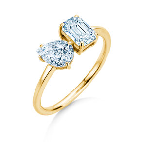 Verlobungsring Toi et Moi Pear & Emerald in 9K Gelbgold mit Labordiamanten 0,30ct E/VS