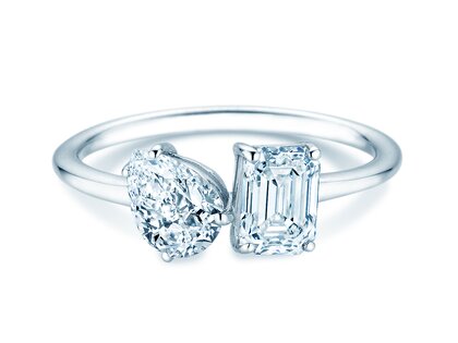 Verlobungsring Toi et Moi Pear & Emerald in 14K Weißgold mit Diamanten 0,30ct G/VS