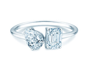 Verlobungsring Toi et Moi Pear & Emerald in 14K Weißgold mit Diamanten 0,30ct G/VS