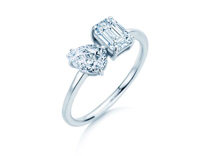 Verlobungsring Toi et Moi Pear & Emerald in 14K Weißgold mit Diamanten 0,30ct G/VS