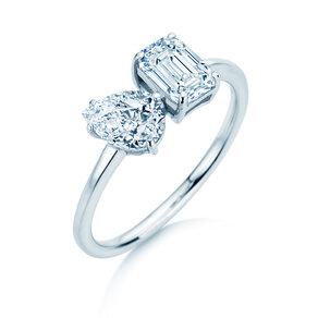 Verlobungsring Toi et Moi Pear & Emerald in 14K Weißgold mit Diamanten 0,30ct G/VS