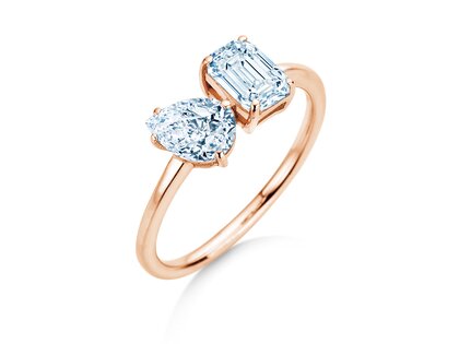 Verlobungsring Toi et Moi Pear & Emerald in 9K Roségold mit Diamanten 0,30ct G/VS