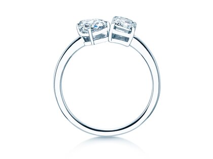 Verlobungsring Toi et Moi Pear & Emerald in 14K Weißgold mit Diamanten 0,30ct G/VS