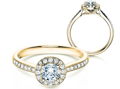 Verlobungsring Halo Classic in 18K Gelbgold mit Diamanten 0,78ct G/SI