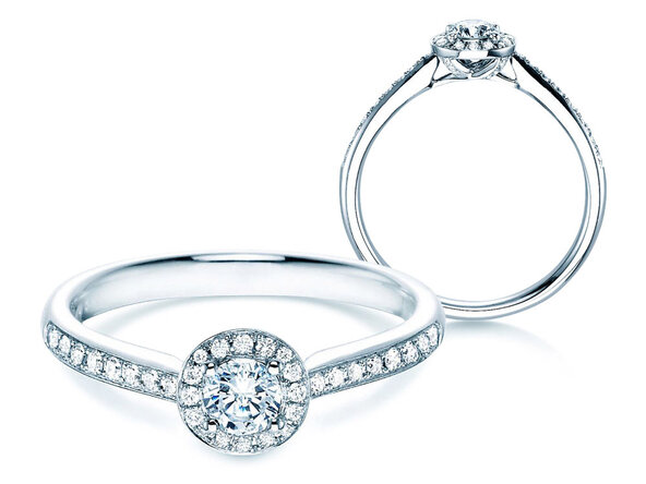 Verlobungsring Halo Petite in 18K Weißgold mit Diamanten 0,50ct G/SI