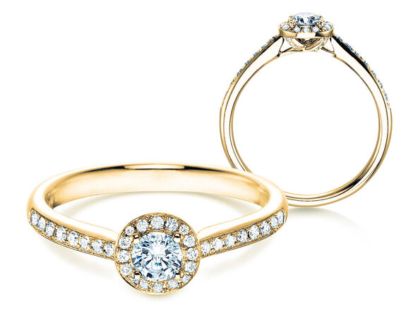 Verlobungsring Halo Petite in 18K Gelbgold mit Diamanten 0,50ct G/SI