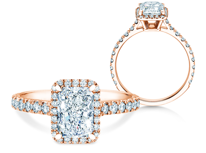 Verlobungsring Radiant Halo Pavé in 14K Roségold mit Diamanten 2,02ct G/SI