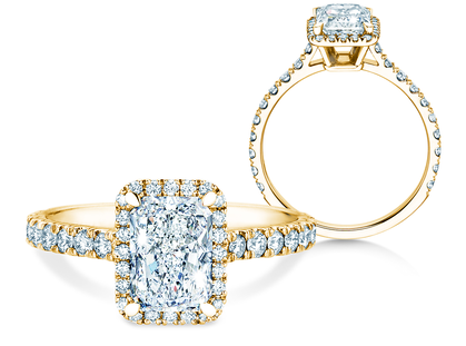 Verlobungsring Radiant Halo Pavé in 18K Gelbgold mit Diamanten 0,88ct G/SI