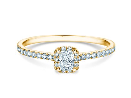 Verlobungsring Radiant Halo Pavé in 9K Gelbgold mit Labordiamanten 0,58ct E/VS