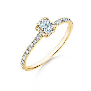 Verlobungsring Radiant Halo Pavé in 9K Gelbgold mit Labordiamanten 0,58ct E/VS