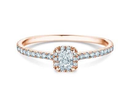 Verlobungsring Radiant Halo Pavé in 14K Roségold mit Labordiamanten 0,58ct E/VS