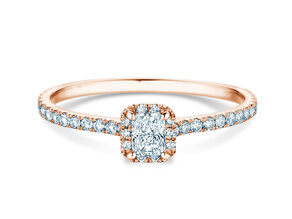 Verlobungsring Radiant Halo Pavé in 14K Roségold mit Labordiamanten 0,58ct E/VS
