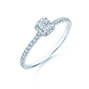 Verlobungsring Radiant Halo Pavé in 9K Weißgold mit Labordiamanten 0,58ct E/VS