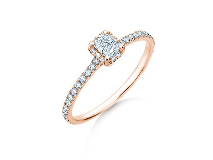 Verlobungsring Radiant Halo Pavé in 14K Roségold mit Labordiamanten 0,58ct E/VS