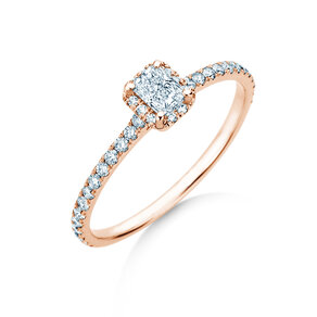 Verlobungsring Radiant Halo Pavé in 14K Roségold mit Labordiamanten 0,58ct E/VS