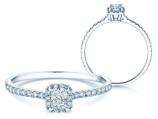 Verlobungsring Radiant Halo Pavé in 9K Weißgold mit Labordiamanten 0,58ct E/VS
