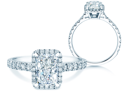 Verlobungsring Radiant Halo Pavé in Platin 950/- mit Diamanten 2,02ct G/SI