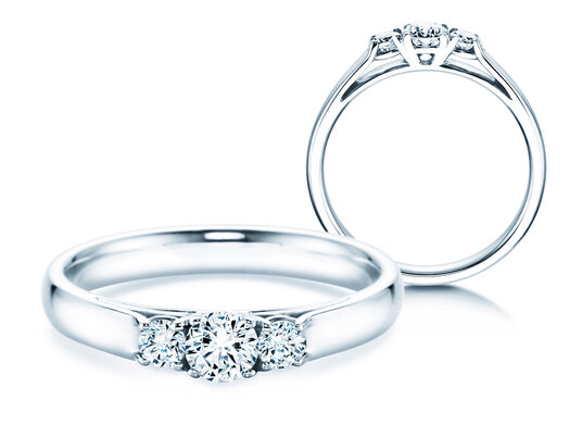 Verlobungsring 3 Stones in 9K Weißgold mit Diamanten 0,11ct G/SI