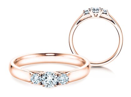 Verlobungsring 3 Stones in 9K Roségold mit Diamanten 0,40ct G/SI