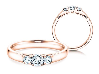 Verlobungsring 3 Stones in 14K Roségold mit Diamanten 0,40ct G/SI