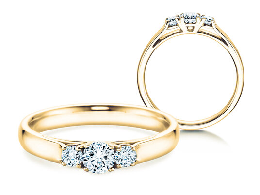 Verlobungsring 3 Stones in 14K Gelbgold mit Labordiamanten 0,40ct E/VS