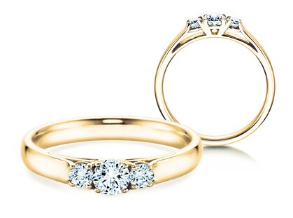 Verlobungsring 3 Stones in 9K Gelbgold mit Diamanten 0,40ct G/SI