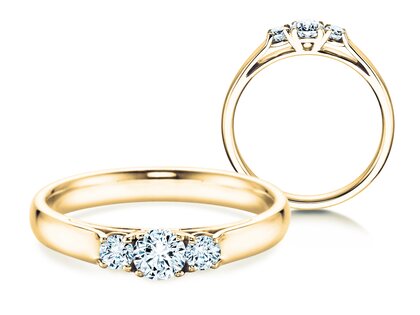 Verlobungsring 3 Stones in 14K Gelbgold mit Labordiamanten 0,40ct E/VS