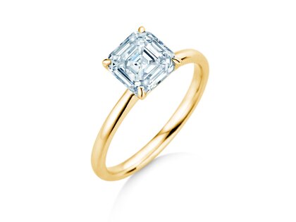 Verlobungsring Asscher Cut in 9K Gelbgold mit Labordiamant 0,15ct E/VS