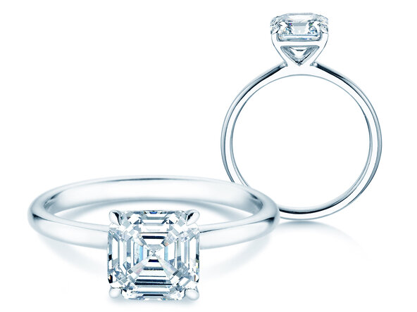 Verlobungsring Asscher Cut in 9K Weißgold mit Labordiamant 0,15ct E/VS