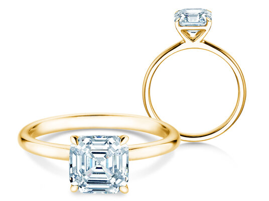 Verlobungsring Asscher Cut in 9K Gelbgold mit Labordiamant 0,15ct E/VS