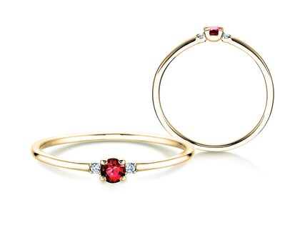 Verlobungsring Vivid Petite in 14K Gelbgold mit Rubin 0,08ct und Diamanten 0,02ct