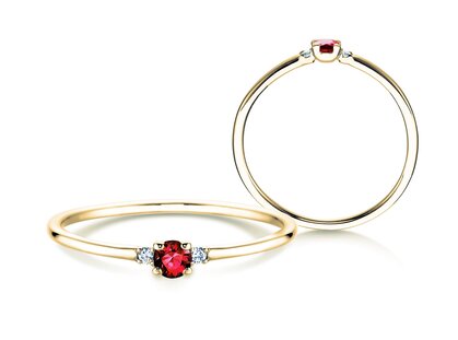 Verlobungsring Vivid Petite in 14K Gelbgold mit Rubin 0,08ct und Diamanten 0,02ct