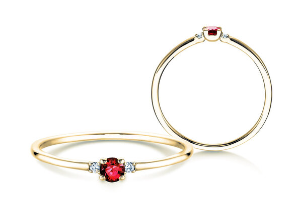 Verlobungsring Vivid Petite in 14K Gelbgold mit Rubin 0,08ct und Diamanten 0,02ct