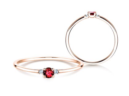 Verlobungsring Vivid Petite in 9K Roségold mit Rubin 0,08ct und Diamanten 0,02ct