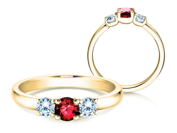 Verlobungsring Vivid Petite in 9K Gelbgold mit Rubin 0,30ct und Diamanten 0,30ct