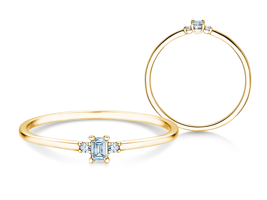 Verlobungsring Vivid Petite Emerald Cut in 9K Gelbgold mit Diamanten 0,10ct G/VS