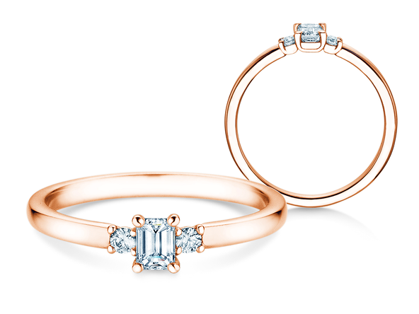 Verlobungsring Vivid Petite Emerald Cut in 9K Roségold mit Diamanten 0,31ct