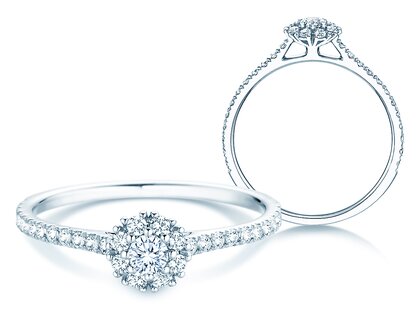 Verlobungsring Bloom Pavé in 14K Weißgold mit Diamanten 0,46ct G/SI