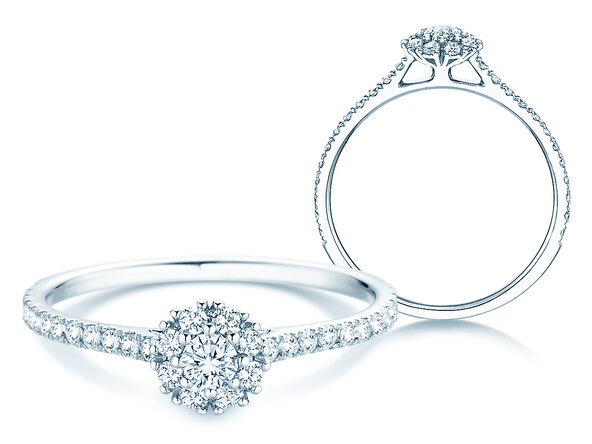 Verlobungsring Bloom Pavé in 14K Weißgold mit Diamanten 0,46ct G/SI