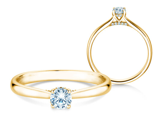 Verlobungsring Classic 4 Hidden Halo in 9K Gelbgold mit Labordiamanten 0,30ct E/VS