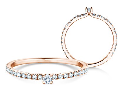 Verlobungsring Classic 4 Pavé in 9K Roségold mit Diamanten 0,30ct G/SI