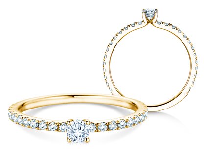 Verlobungsring Classic 4 Pavé in 14K Gelbgold mit Diamanten 0,46ct G/SI